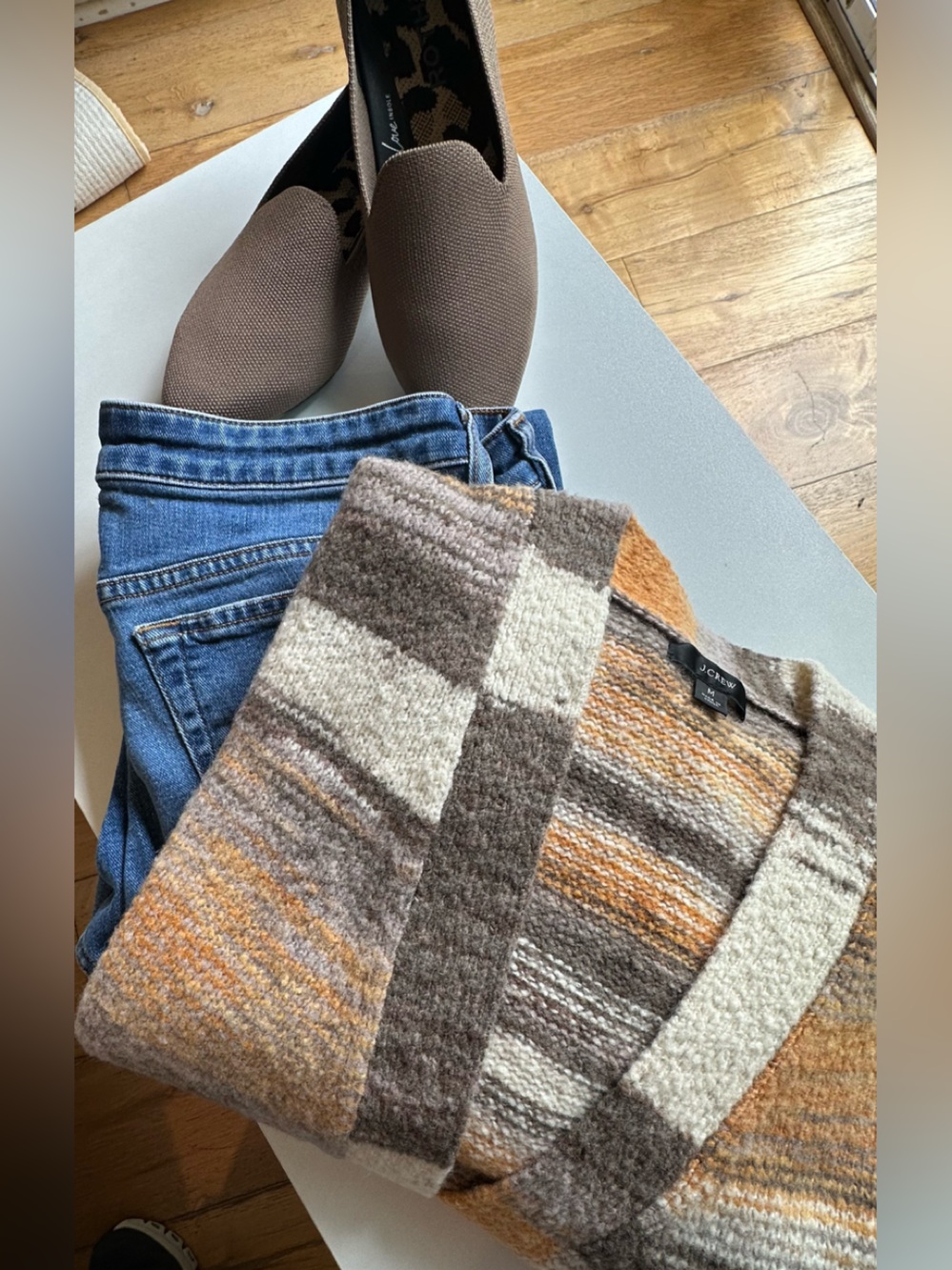 Cozy Fall  J. Crew Striped Cardigan Sweater in Brown, Beige & Orange-Tan
